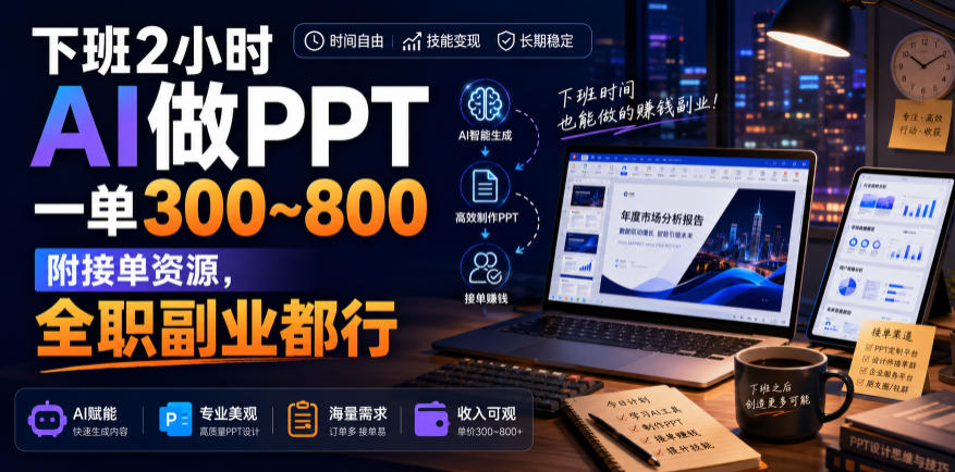 下班2小时AI做PPT，一单300~800，附接单资源，全职副业都行【揭秘】-dabaowz