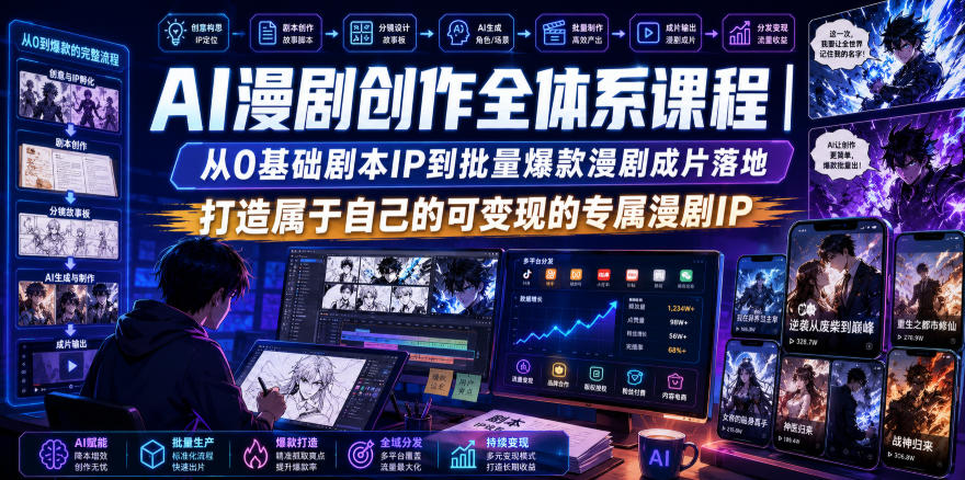 AI漫剧创作全体系课程｜从0基础剧本IP到批量爆款漫剧成片落地，打造属于自己的可变现的专属漫剧IP-dabaowz