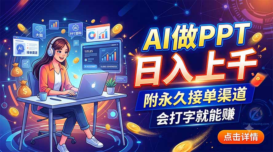 AI做PPT日入上千，附永久接单渠道，会打字就能赚-dabaowz