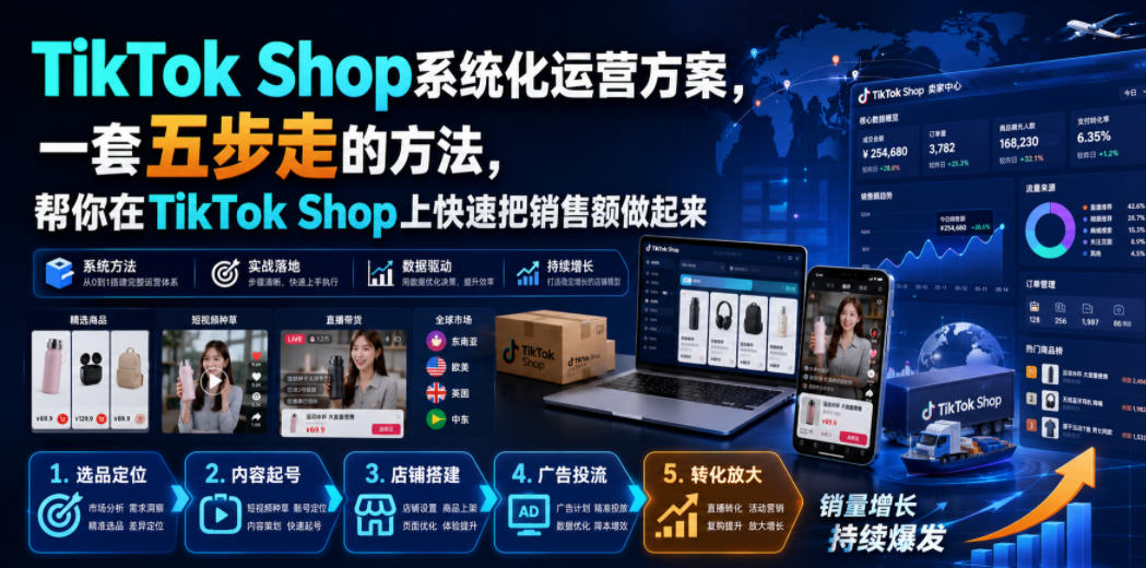 TikTok Shop系统化运营方案，一套五步走的方法，帮你在TikTok Shop上快速把销售额做起来【原创双语字幕】-dabaowz