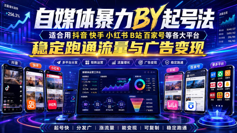 自媒体暴力搬运起号法，适合用抖音快手小红书B站百家号等各大平台，稳定跑通流量与广告变现-dabaowz