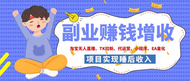 2026年多个真实落地副业项目，手把手带你搭建被动收入管道(淘宝无人直播、海外TK拉新...-dabaowz