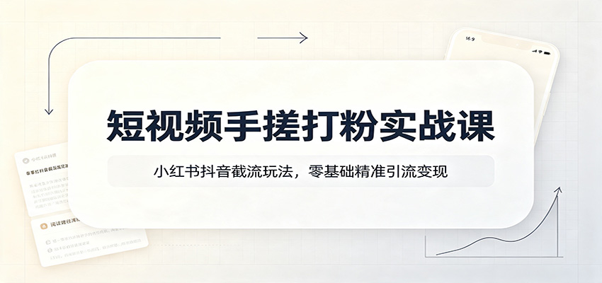 短视频手搓打粉实战课：小红书抖音截流玩法，零基础精准引流变现-dabaowz