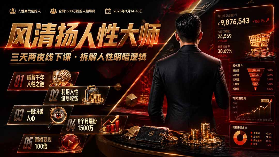 风清扬人性大师-三天两夜3月14-16线下课2026年｜拆解人性明暗逻辑，识人避坑，千万粉涨粉+直播百倍变现实战教学-dabaowz