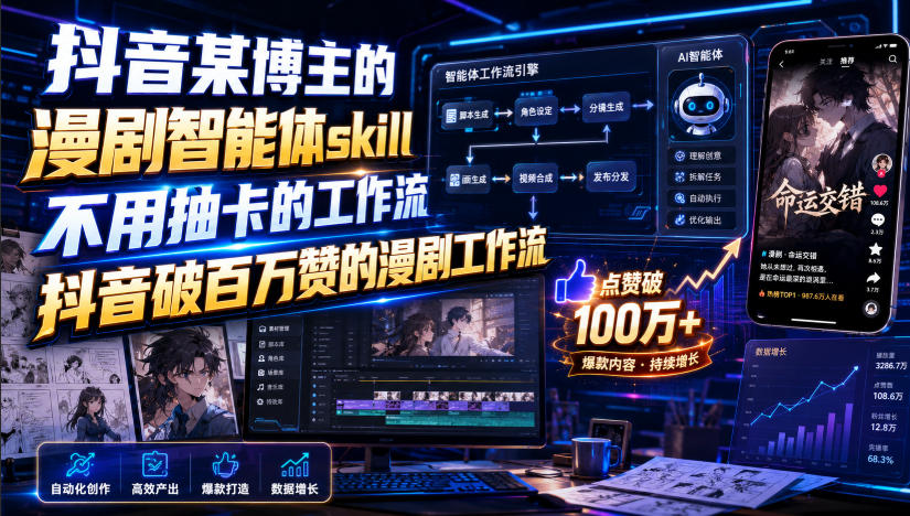 抖音某博主的漫剧智能体skill，不用抽卡的工作流，抖音破百万赞的漫剧工作流-dabaowz
