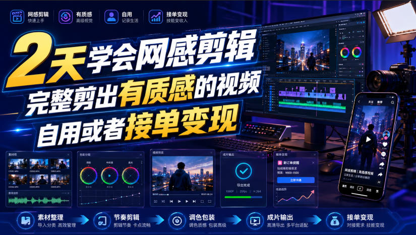 2天学会网感剪辑，完整剪出有质感的视频，自用或者接单变现-dabaowz