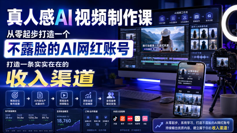真人感AI视频制作课，从零起步打造一个不露脸的AI网红账号，打造一条实实在在的收入渠道【原创双语字幕】-dabaowz