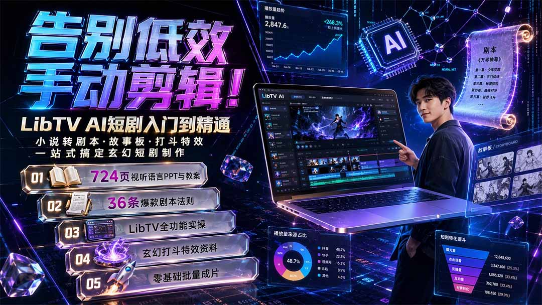 告别低效手动剪辑！LibTV AI短剧入门到精通，小说转剧本方法，故事板打斗特效一站式搞定玄幻短剧制作-dabaowz
