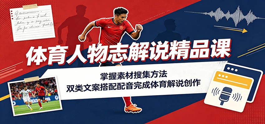 体育人物志解说精品课：掌握素材搜集方法，双类文案搭配配音完成体育解说创作-dabaowz