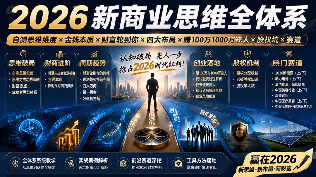 2026新商业思维全体系：自测思维维度×金钱本质×财富轮到你×四大布局×赚100万1000万选人×股权坑×赛道-dabaowz